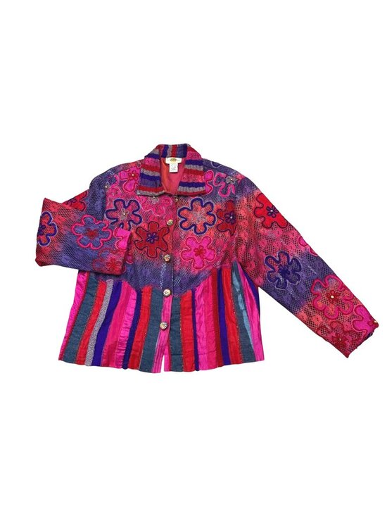 Sandy Starkman Jackets & Blazers - Sandy Starkman Women's Jacket Sz L Vintage Art To Wear Hippie Floral Embellished